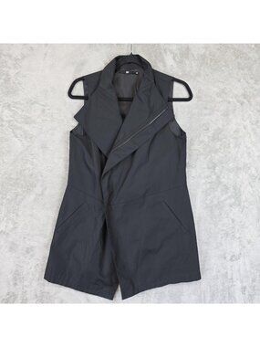 Jarbo Vest Womens 38 Black Asym Zip Front Sleeveless Trench Long Lightweight